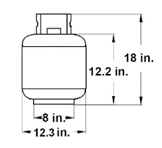 Supplied cylinder reference: 18 inches overall height, 12.3 inches diameter, 8 inches foot-ring diameter and 12.2-inch vertical callout